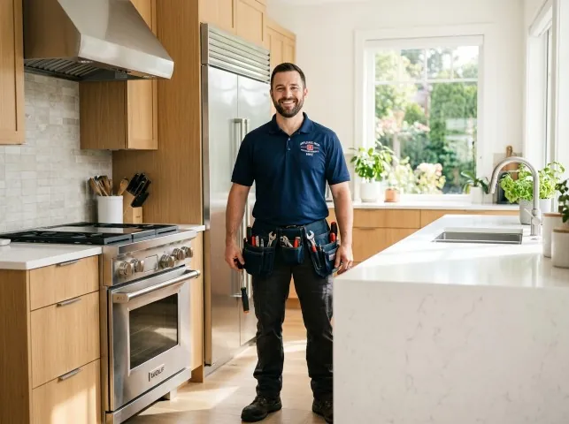 Appliance Repair Hero technician in a Alexander, IA kitchen after an appliance repair